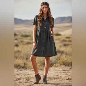 LuLaRoe Ashton Denim Dress - Black Acid Wash Denim